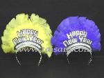 TS52004TR  FEATHER FAN TOP TIARA W/GLITTERED  HAPPY NEW YEAR    